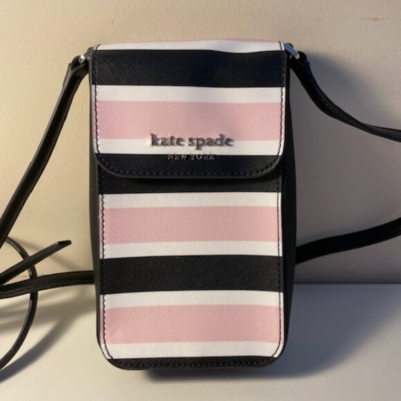 Kate Spade Handbags - Kate Spade small leather purse Black, pink & white striped